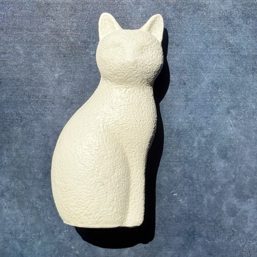 White Cat Figurine 9.75" Sitting Cat Statue Kitty Simplistic Cat Boho Cat